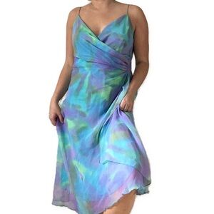Blue/Green/Purple Pastel V neck Tulle Like Dress